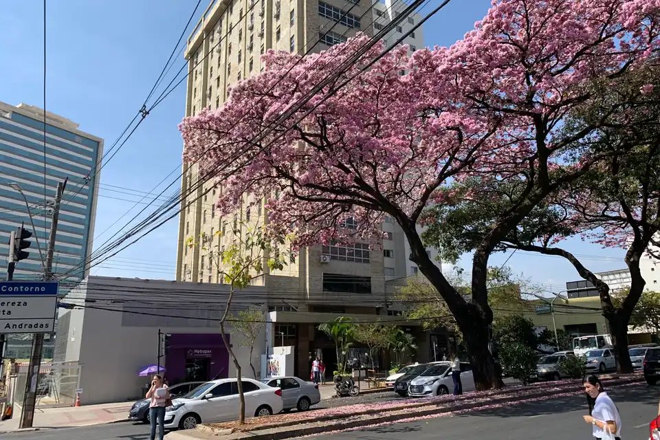 Fachada da unidade Desk Coworking Santa Efigênia, na Avenida do Contorno, em Belo Horizonte.