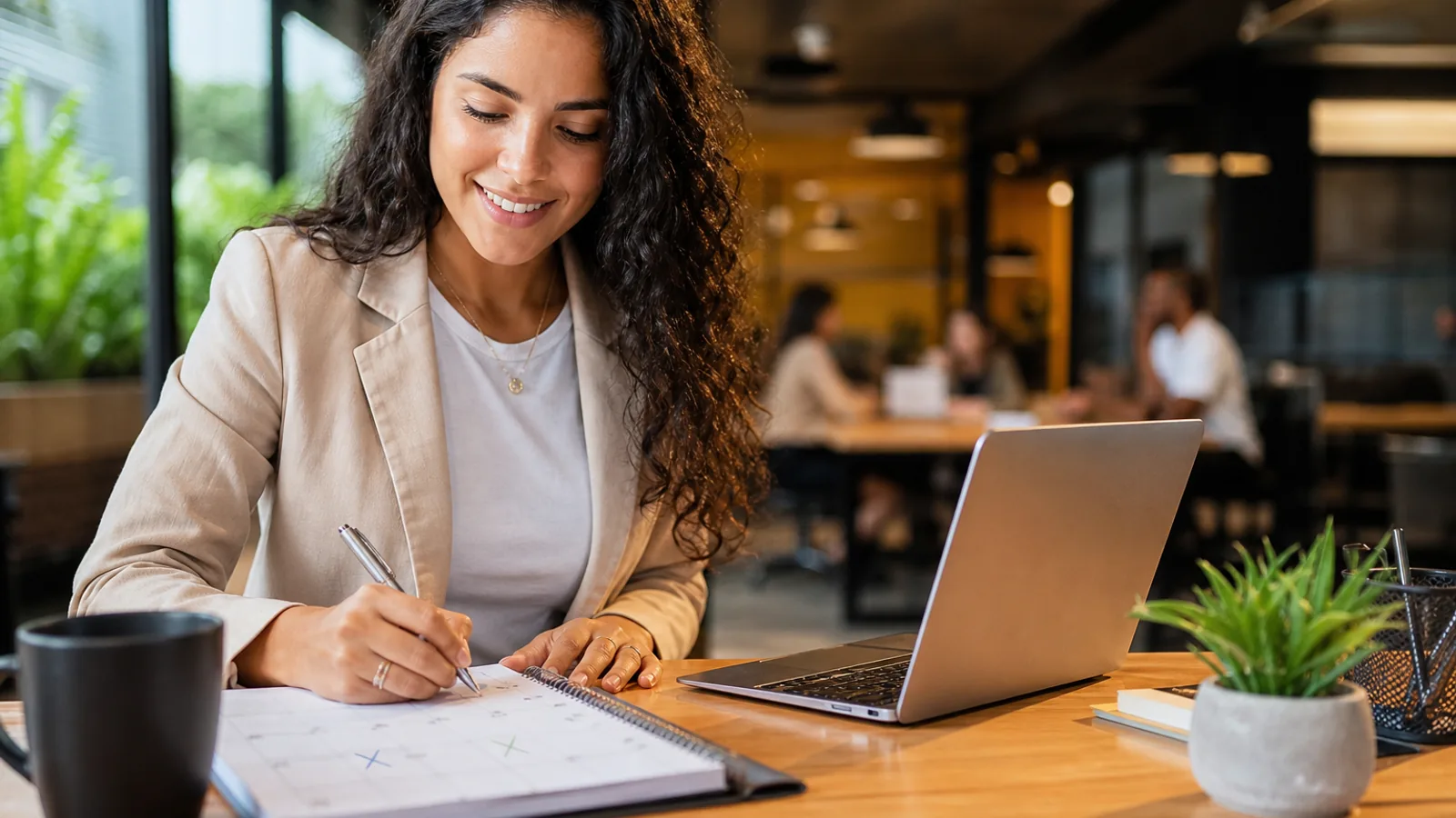 Agenda semanal marcando dois dias de coworking e os demais dias de trabalho remoto